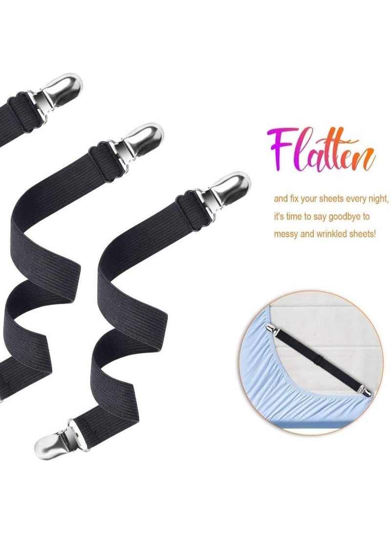 CLENEA Elastic Bed Sheet Clips Keep Bedsheets in Place, Corner Bands Suspenders for Flat Or Fitted Sheets - Mattress Sheets Grippers Holders Straps Fits from Twin- Garters Fasteners Clamps 4 Pcs - Image 5